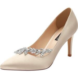 Last One Pointed Toe Mid Heels Wedding Party  Pumps Women Champagne 10.5